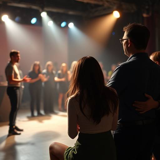 Des acteurs improvisant une scène sur scène lors d'un atelier d'improvisation.