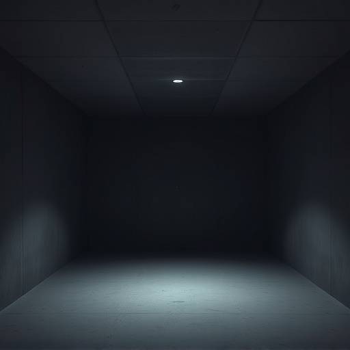 Fotografía de una celda de aislamiento, pequeña y sin ventanas, diseñada para el confinamiento solitario. El ambiente es opresivo y desolador.