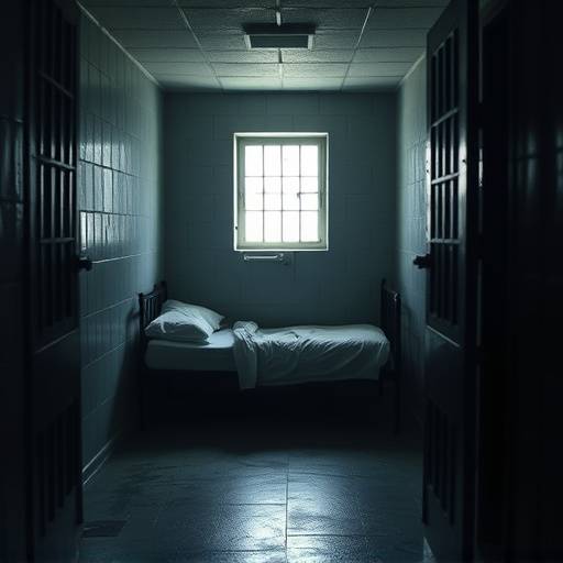 Fotograf√≠a de una celda de prisi√≥n austera con una cama sencilla y una ventana peque√±a