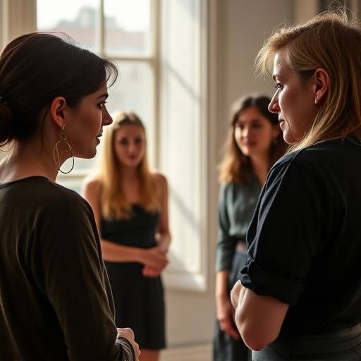 Isabelle Moreau, la fondatrice de l'Académie de Théâtre Lumière, donnant une masterclass à un groupe d'acteurs.